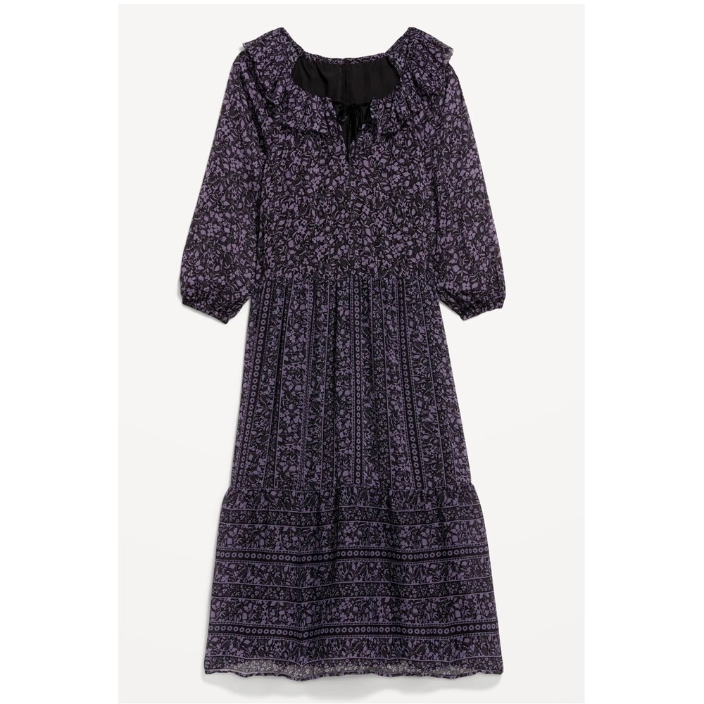 NWT Anna Sui Old Navy Dress XL Black Purple Maxi Tiered Whimsigoth Butterfly NEW